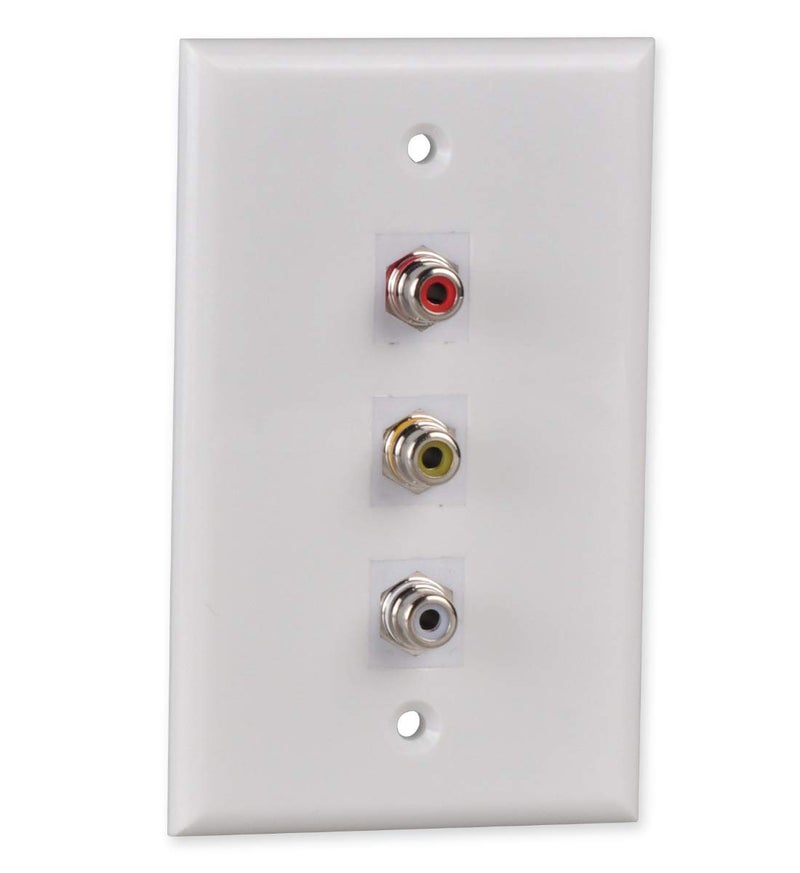 HTTX RCA Wall Plate, HTTX White 3-Port RCA Wall Plate with Removable F/F RCA Keystone Jack Inserts for Composite Audio/Video - Image 1